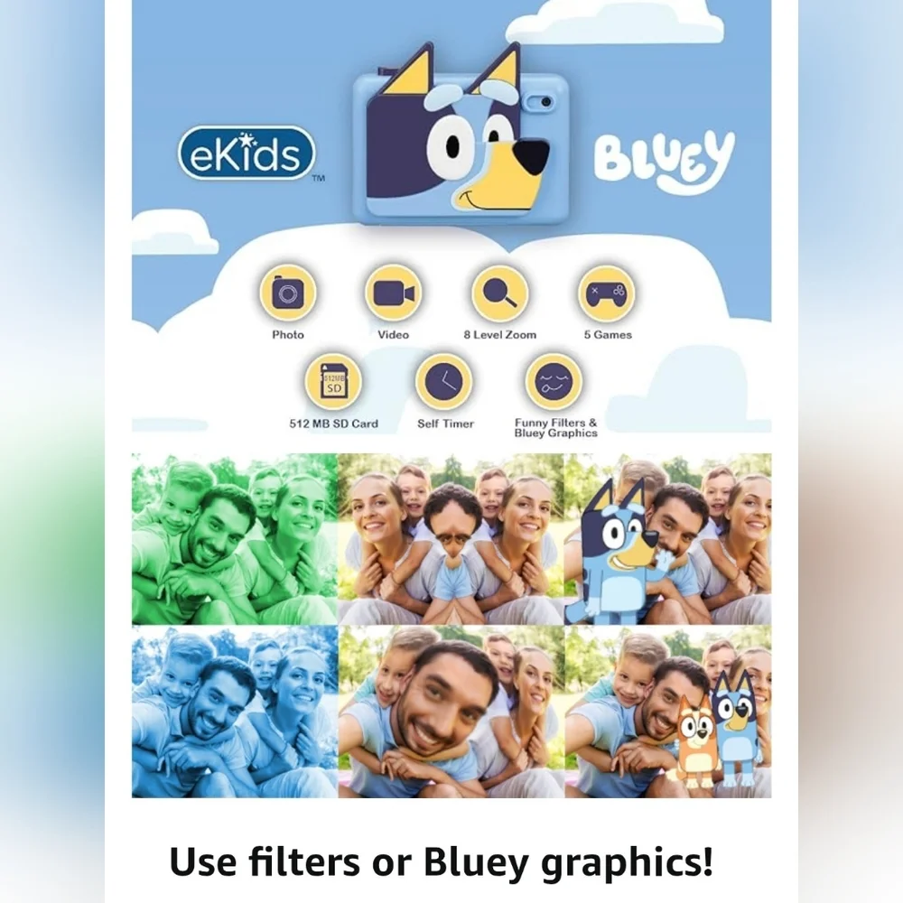 Bluey Digital Camera with SD Card For Kids with Video Recording And Games